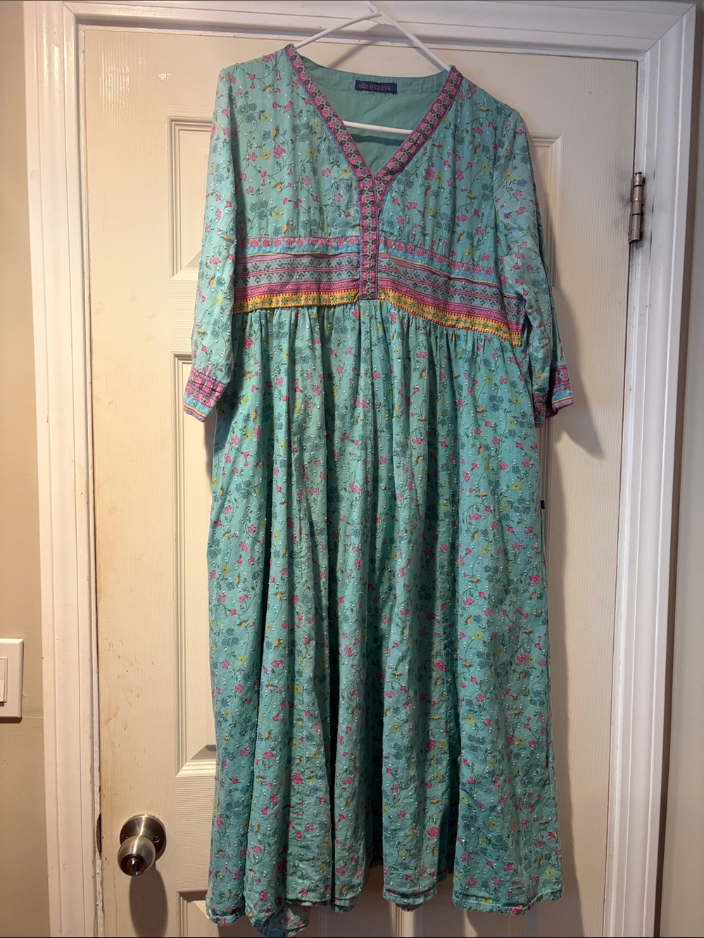Cotton Maxi Dress with empire waist in Mint XL